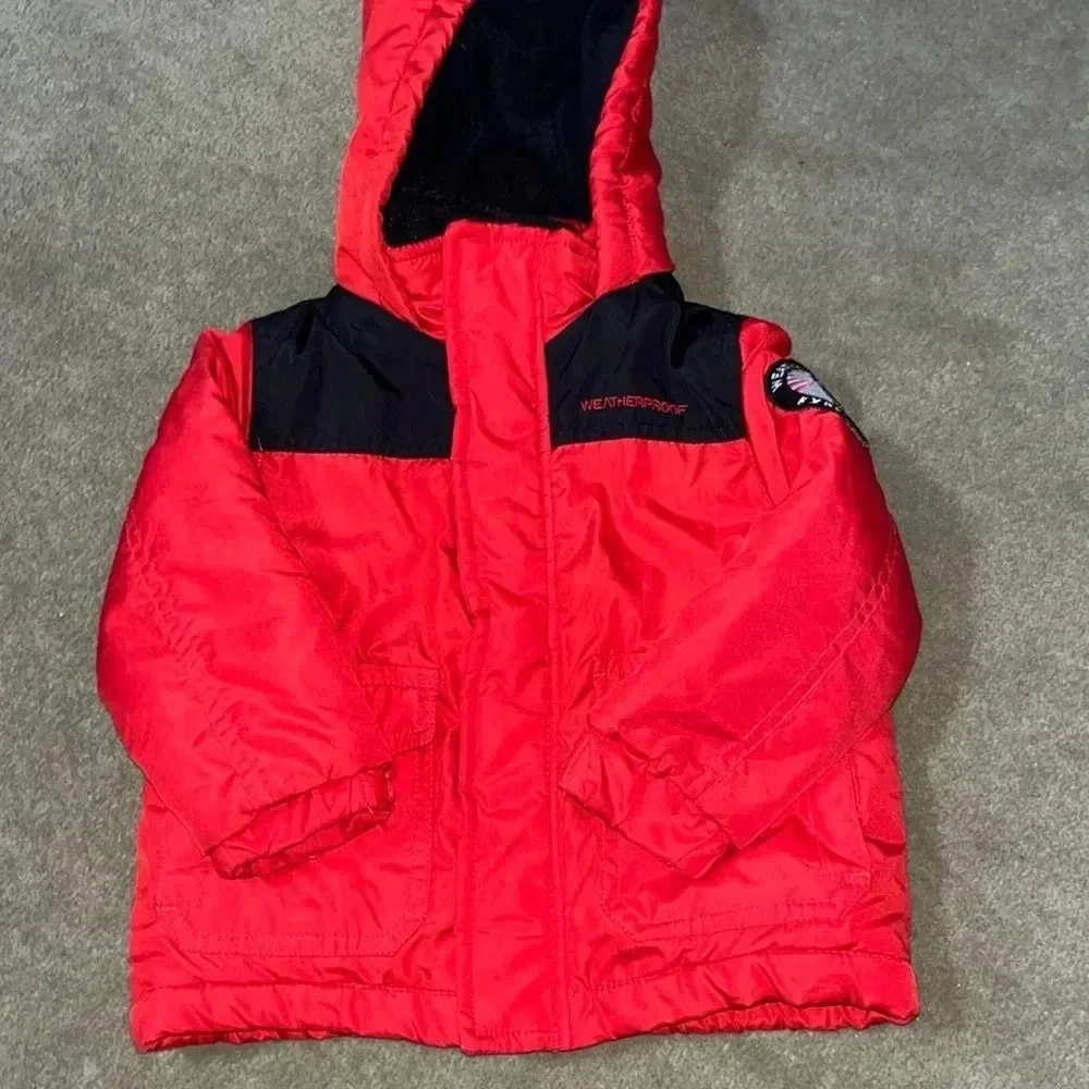 Weather proof red and black 12 month coat